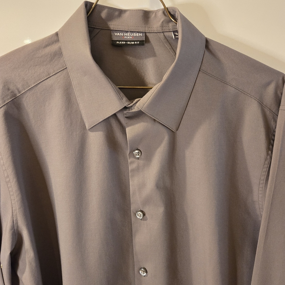 Van Heusen Men's Long Sleeve Grey Shirt, Size 16/16.5, 34/35, Large, FlexSlimfit